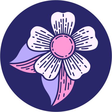 Parlak neon renkli bir çiçeğin ikonik dövme görüntüsü