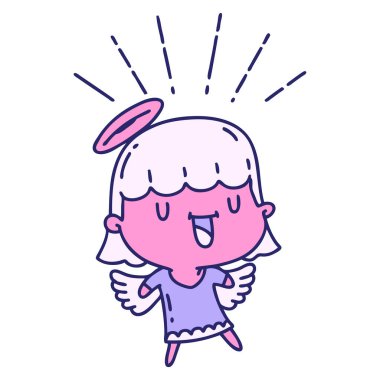 Geleneksel dövme stili parlak neon renkli şarkı söyleyen bir meleğin çizimi