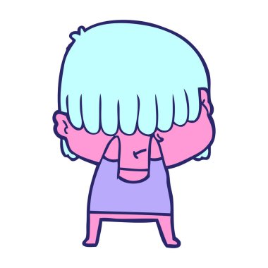 Parlak neon renkli dağınık saçlı çizgi film çocuğu.