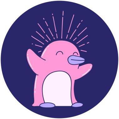 Parlak neon renkli mutlu penguen dövmesi simgesi