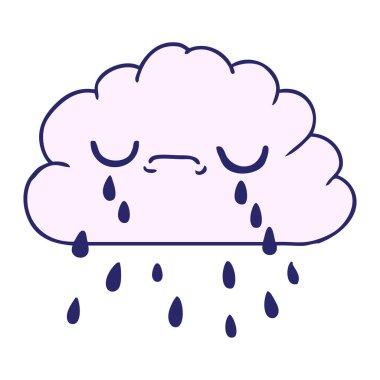 Parlak neon renkli şirin ağlayan bulutların serbest çizimi