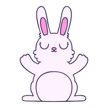 Parlak neon renkli el çizimi garip çizgi film tavşanı