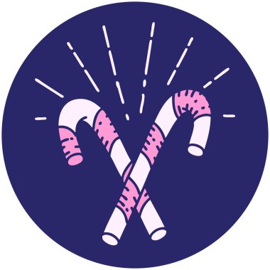 Parlak neon renkli baston şekerlerin dövme stili simgesi