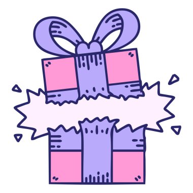 Parlak neon renkli bir hediyenin ikonik dövme biçimi