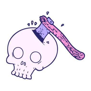 Kafatasında parlak neon rengi baltayla çizgi film şeridi