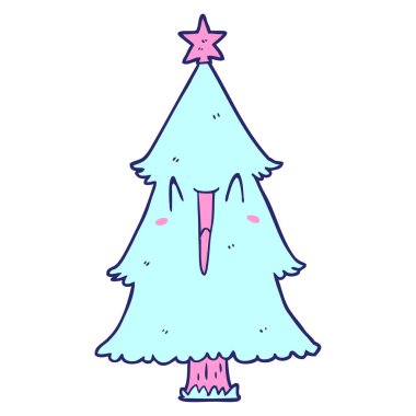 parlak neon renkli çizgi film noel ağacı