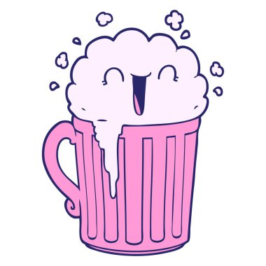 Mutlu çizgi film kupası parlak neon rengi bira.