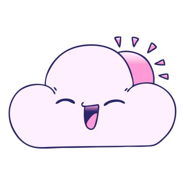 Değişken gölgeli karikatür güneşi ve parlak neon renkli mutlu bulut