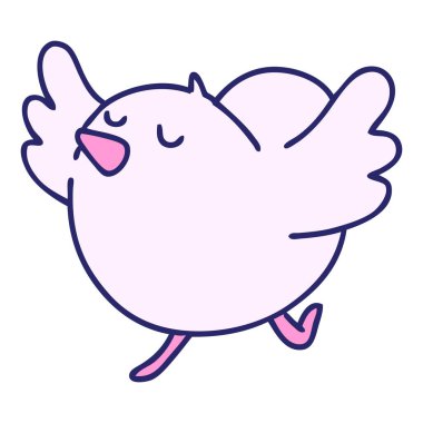 parlak neon renginde dans eden mutlu bir kuşun çizgi filmi