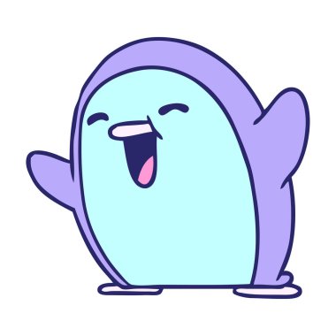 parlak neon renkli sevimli bir penguenin kawaii çizimi