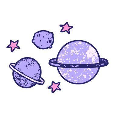 parlak neon renkli çizgi film gezegenleri