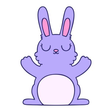 Parlak neon renkli el çizimi garip çizgi film tavşanı