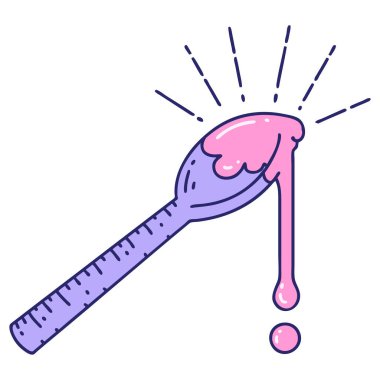 Parlak neon renkli geleneksel bir kaşık bal dövmesi çizimi