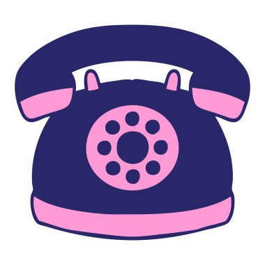 Parlak neon renkli eski tarz bir telefonun karikatürü