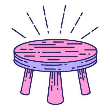 Parlak neon renkli geleneksel dövme tarzı ahşap tabure.