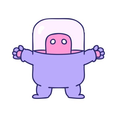 Parlak neon renkli takım elbiseli bir uzaylının el çizimi karalaması.