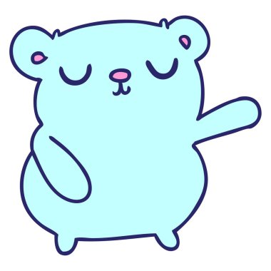 Parlak neon renkli şirin bir ayının serbest çizim karikatürü