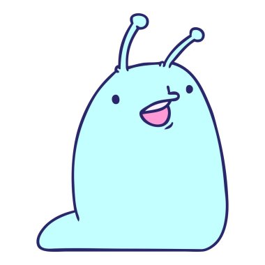 parlak neon renkli şirin bir kawaii sümüklüböceğinin çizgi film çizimi