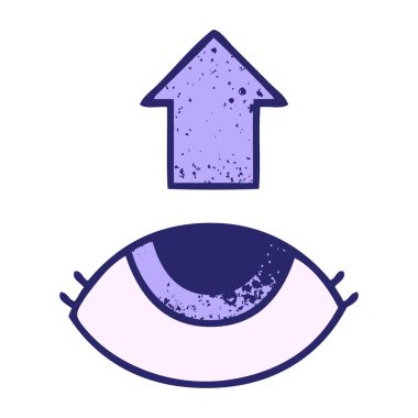 Retro grunge desenli parlak neon renkli bir göz karikatürü.