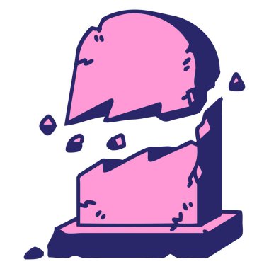 Parlak neon rengi kırık bir mezar taşının ikonik dövme şekli