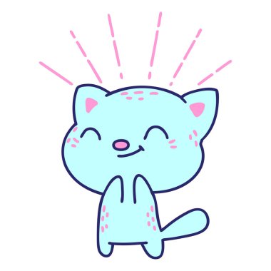 Geleneksel dövme stili parlak neon renkli mutlu kedi çizimi