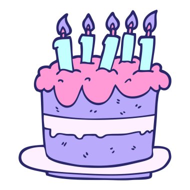 karikatür karalama doğum günü pastası parlak neon rengi