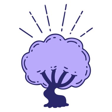 Parlak neon renkli geleneksel dövme ağacının çizimi