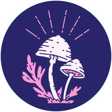 Parlak neon renkli dövme mantarlarının simgesi