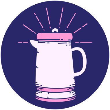 Parlak neon renkli dövme stili kahve demliğinin simgesi