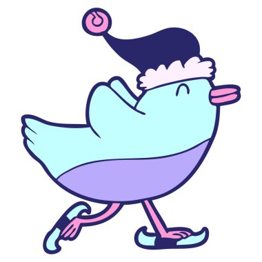 Parlak neon renkte buz pateni yapan penguen.