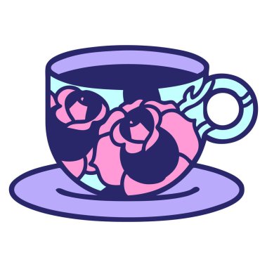 geleneksel bir kupa şeklinde dövme ve parlak neon renkli çiçekler.