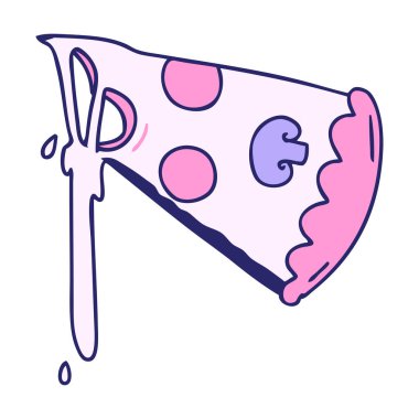 El çizimi, parlak neon renkli, tuhaf bir pizza dilimi.