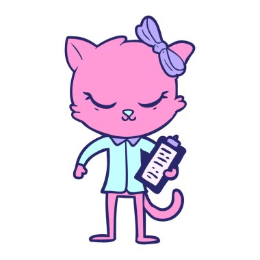 Sevimli çizgi film iş kedisi parlak neon renkli fiyonklu