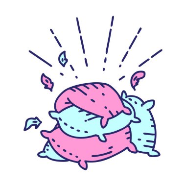 Parlak neon renkli yastıkların geleneksel dövme stili çizimi