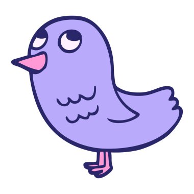 çizgi film karalama kuşu parlak neon renginde yukarı bakıyor