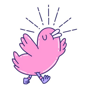 Geleneksel dövme stili parlak neon renkli mutlu kuşun çizimi