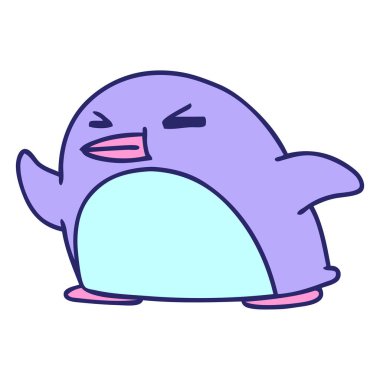 parlak neon renkli sevimli bir penguenin kawaii çizimi