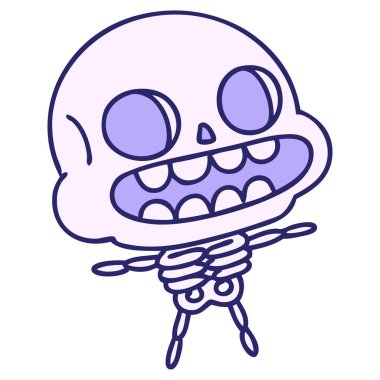 Mutlu bir cadılar bayramı iskeletinin parlak neon renkli karikatürü.