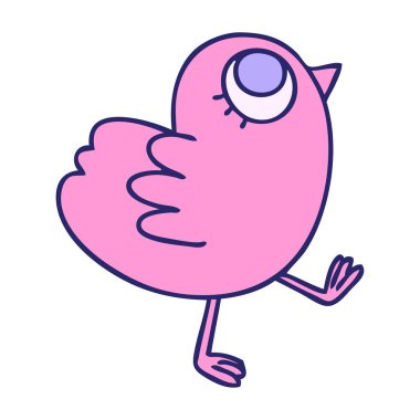 El çizimi tuhaf çizgi film sarı kuş parlak neon rengi