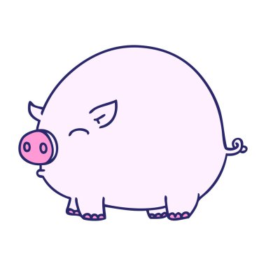 Parlak neon renkli el çizimi çizgi film domuzu.