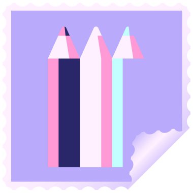 renkli kalemler parlak neon renkli grafik kare çıkartma damgası