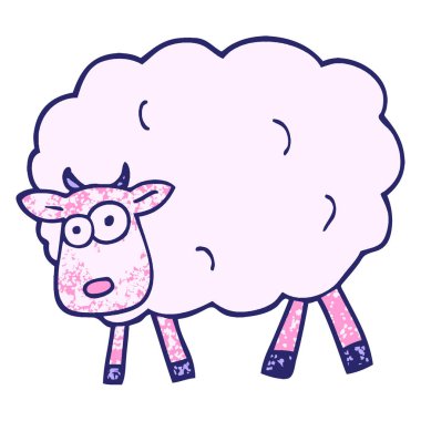 grunge desenli parlak neon renkli çizgi film koyunu