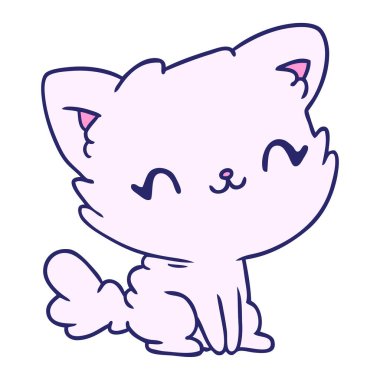 Çizgi film çizimi sevimli kawaii parlak neon renkli pofuduk kedi