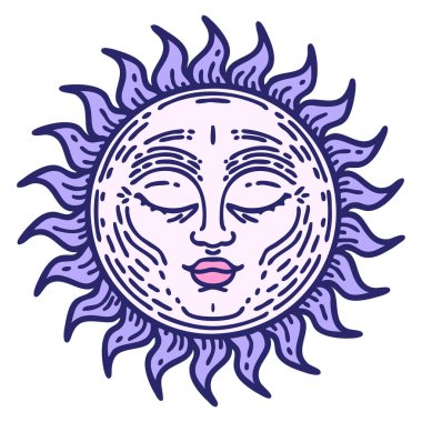 Parlak neon renkli bir güneşin ikonik dövme görüntüsü