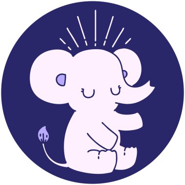 Parlak neon renkli şirin bir fil dövmesi ikonu