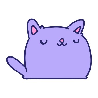 parlak neon renkli şirin kawaii kedisinin çizgi film çizimi