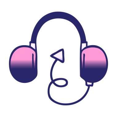 parlak neon renkli retro kulaklıkların gölgelendirilmiş çizgi filmi