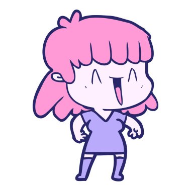 Parlak neon renkli çizgi film kadını