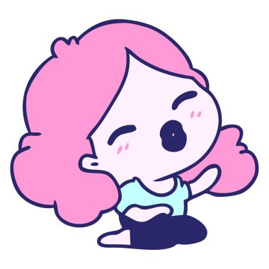 Parlak neon renkli tatlı kawaii kız serbest çizim.