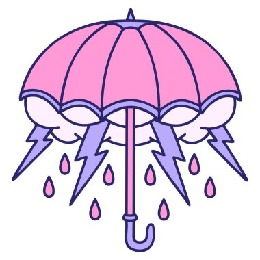 Parlak neon renkli bir şemsiye ikonik dövme görüntüsü